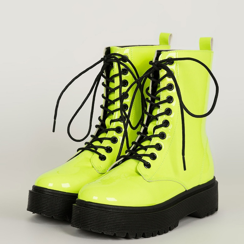 NEW๐ฅNeon Lace Up Platform Heel Combat Ankle Boots - Picture 3 of 6
